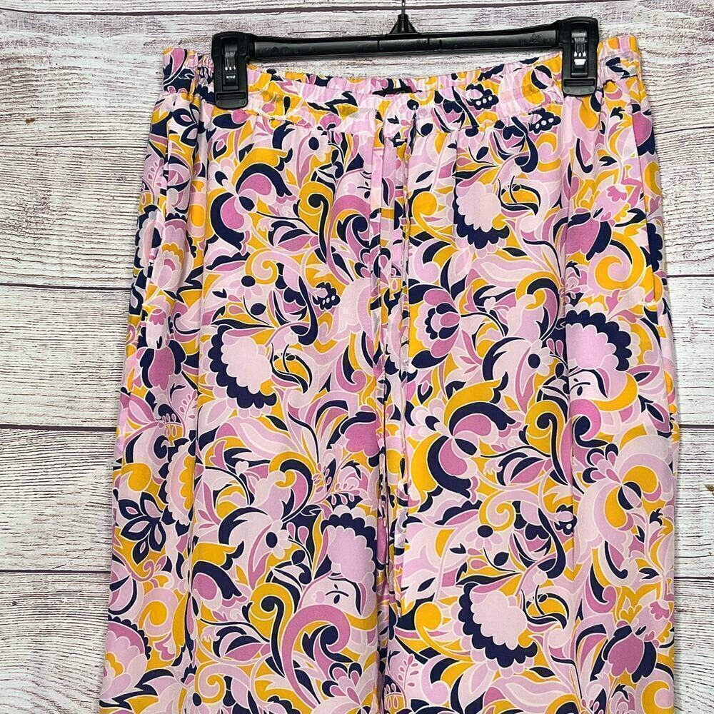 J. Crew Pull On 100% Silk Colorful Fun Bright Paisley Swirl Pants Size 8 - Picture 10 of 12